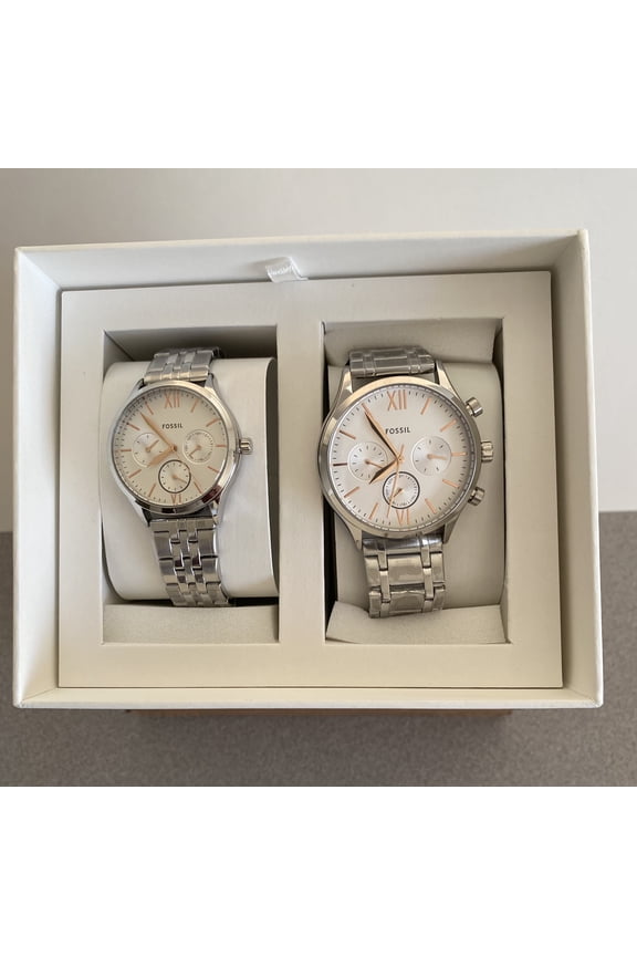 BQ2468Set His and Her Fenmore Midsize Multifunction Stainless Steel Watch Gift Set