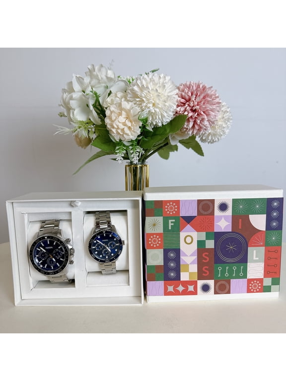 BQ2828SET His and Hers Multifunction Stainless Steel Watch Box Set
