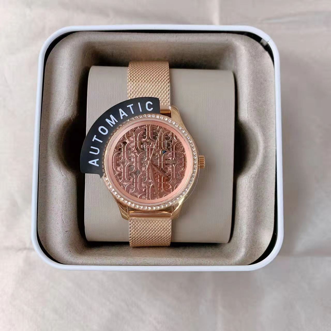 Fossil BQ3713 Rye Automatic Rose Gold Tone Stainless Steel Mesh