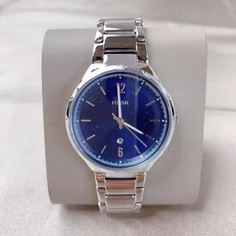 Fossil watch silver cheap with blue face