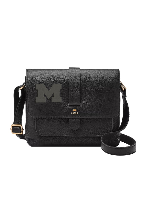 Black Michigan Wolverines Kinley Leather Small Crossbody Bag
