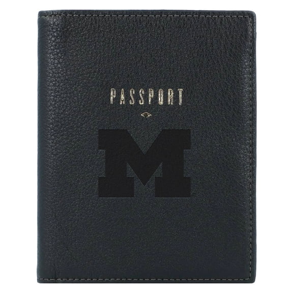 Fossil  Black Michigan Wolverines Travel RFID Passport Case