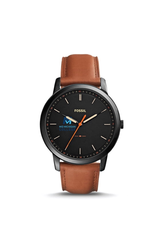 Black Mid Michigan College The Minimalist Slim Light Brown Leather Watch
