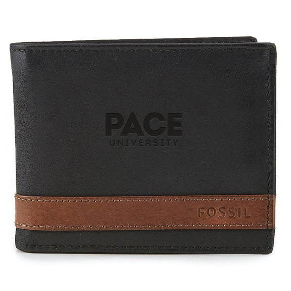 Fossil Black Pace University Setters Quinn Flip ID Bifold Wallet