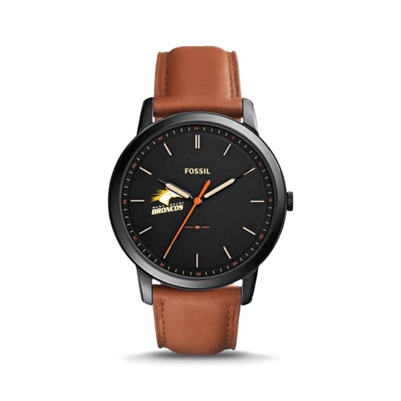 Fossil Black SUNY Delhi Broncos The Minimalist Slim Light Brown Leather Watch