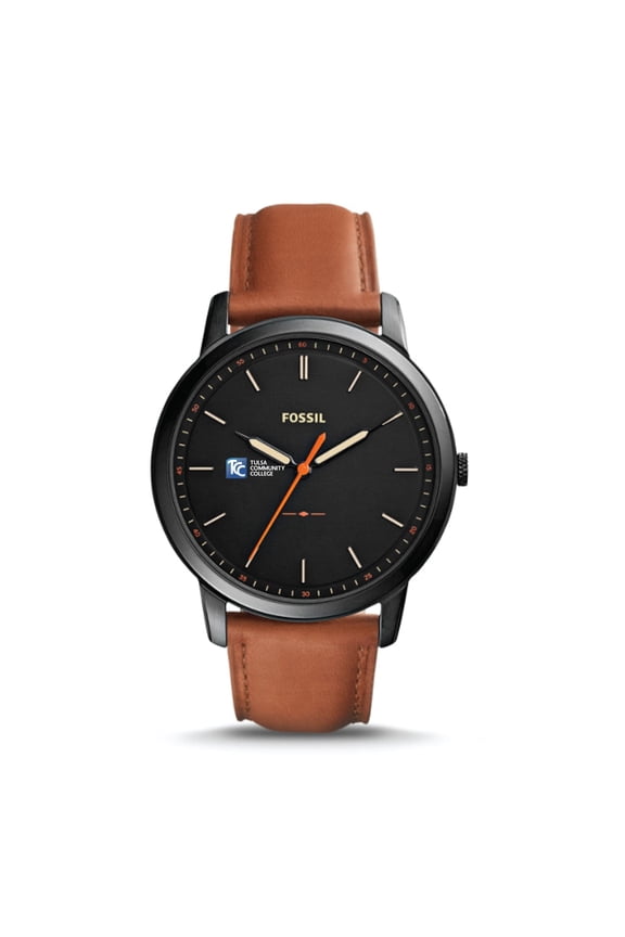 Black Tulsa Community College The Minimalist Slim Light Brown Leather Watch