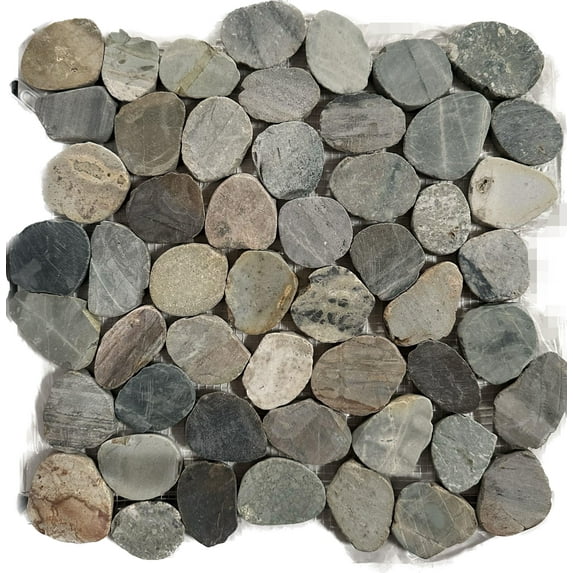 Fossil Blue Flat Sea Pebble Mosaic 12"x12" interlocking Floor and Wall Indoor and Outdoor Natural Zen Modern Living 11 sheets per case