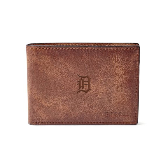 Fossil Brown Detroit Tigers Leather Derrick Front Pocket Bifold Wallet