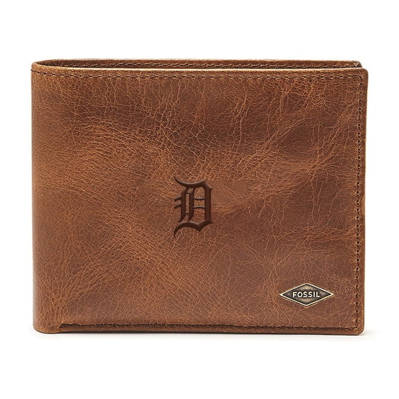 Fossil Brown Detroit Tigers Ryan RFID Passcase Wallet