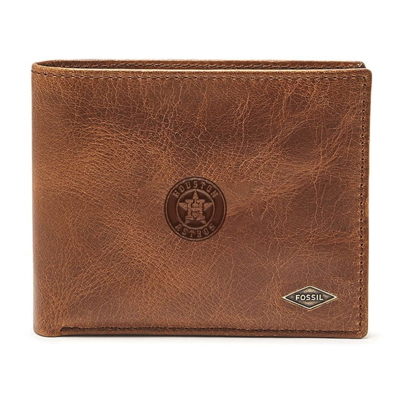 Fossil Brown Houston Astros Ryan RFID Passcase Wallet