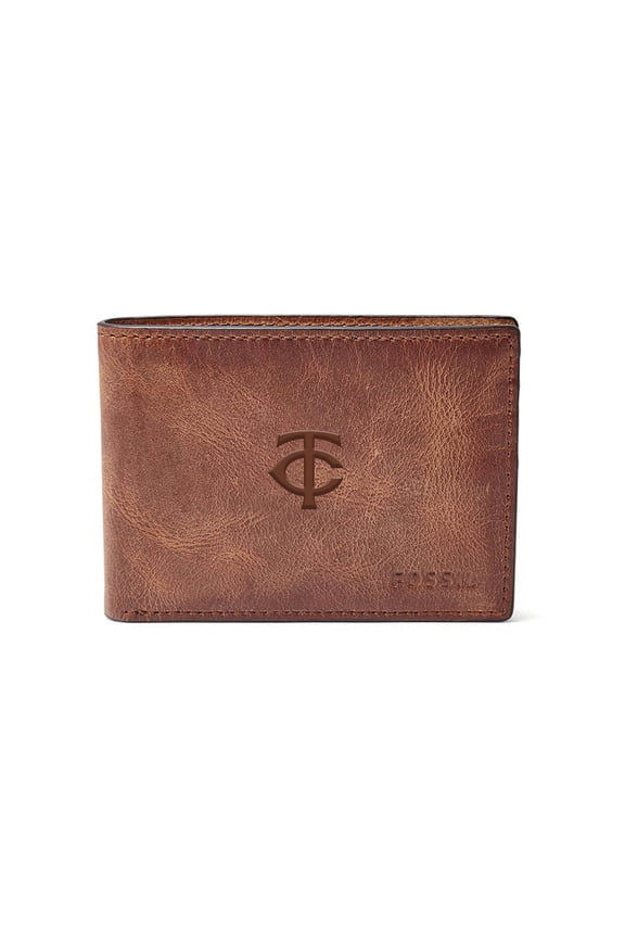 Brown Minnesota Twins Leather Derrick Front Pocket Bifold Wallet
