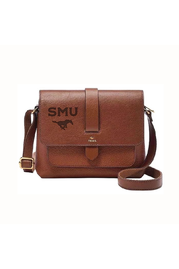 Brown SMU Mustangs Kinley Leather Small Crossbody Bag