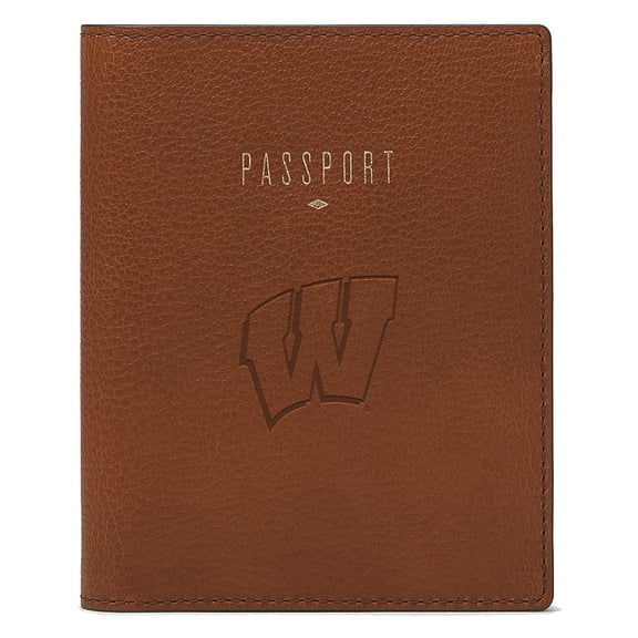 Fossil Brown Wisconsin Badgers Travel RFID Passport Case