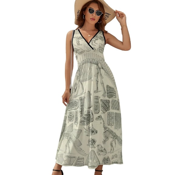 Fossil Chart Dress Summer Street Style Bohemia Long Dresses Female Sleeveless Printed Maxi Dress