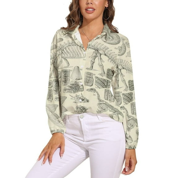 Fossil Chart Long Sleeve Blouse Woman Streetwear Casual Shirts Summer Oversize Woman Streetwear Clothing Birthday Present