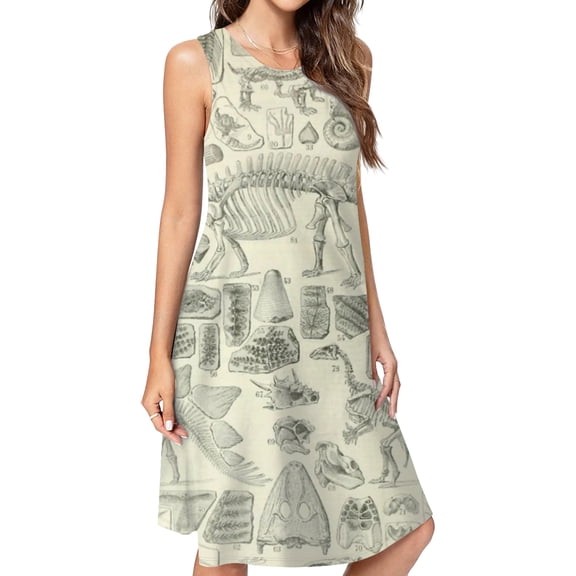 Fossil Chart Spring Summer Dresses For Women Fashion Dress Casual Sleeveless Loose Sundress With Pockets