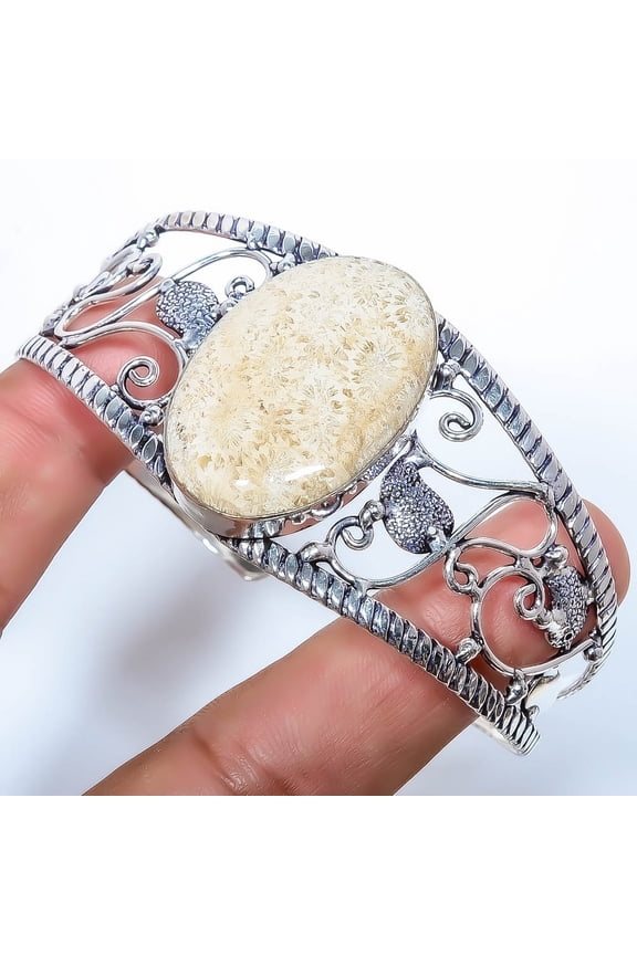 Fossil Coral - Australia 925 Sterling Silver Cuff Adst. T38, Gemstone Jewelry, Birthday Gift, Christmas Gift
