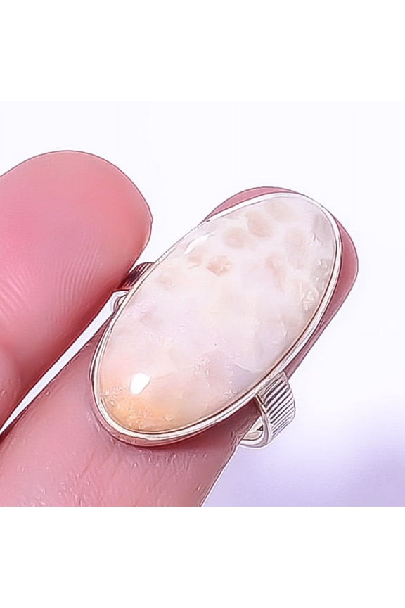 Fossil Coral - Australia 925 Sterling Silver Jewelry Ring s.8 R5832-48, Christmas Gift, Gemstone Silver Jewelry, Coral Ring, New Year Sale