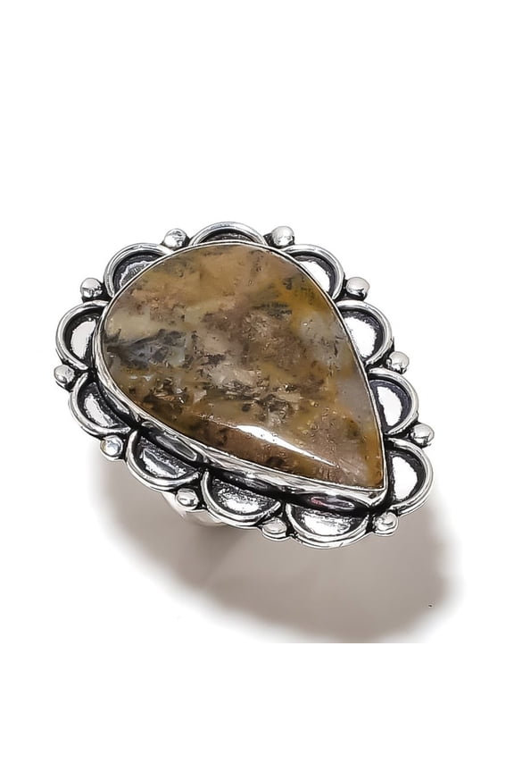 Fossil Coral Gemstone Handmade 925 Sterling Silver Jewelry Ring Size 8