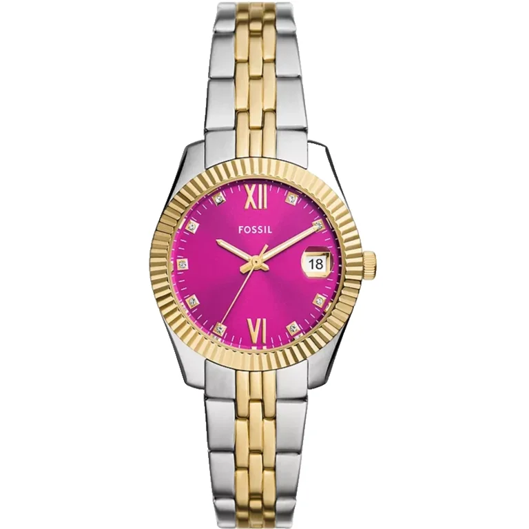 Fossil Gold, Pink, and Silver Watch Collection Vintage Fossil Ladies Chronograph Silver Tone Pink Pearlized  main image 2