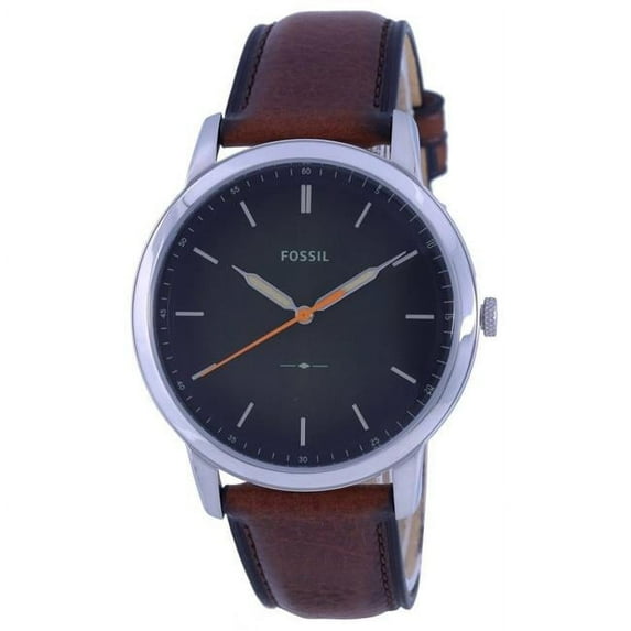 Fossil FS5870 The Minimalist Green Dial Leather Strap Quartz Men Watch, Black