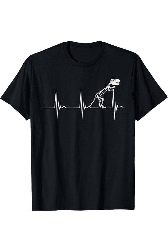 Fossil Hunting Heartbeat Dino Skull EKG T Rex Hunter T-Shirt