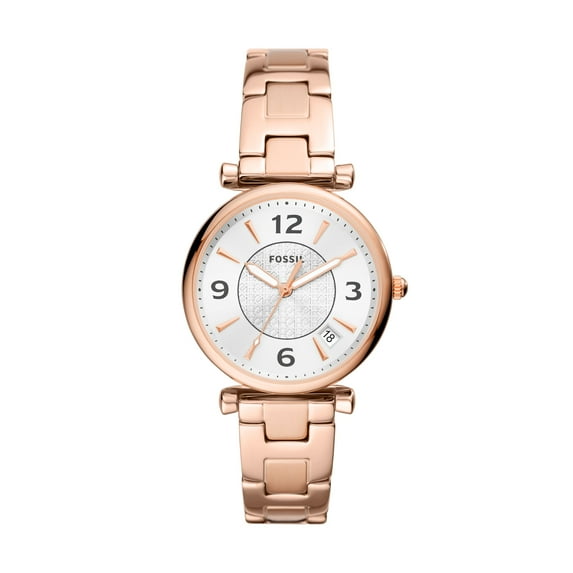 Fossil Ladies' Carlie Three-Hand Date Rose Gold-Tone Stainless Steel Watch (ES5158)