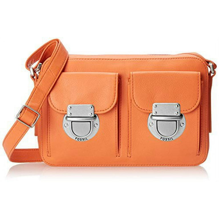 Fossil Leather Riley Top Zip Crossbody Messenger monarch