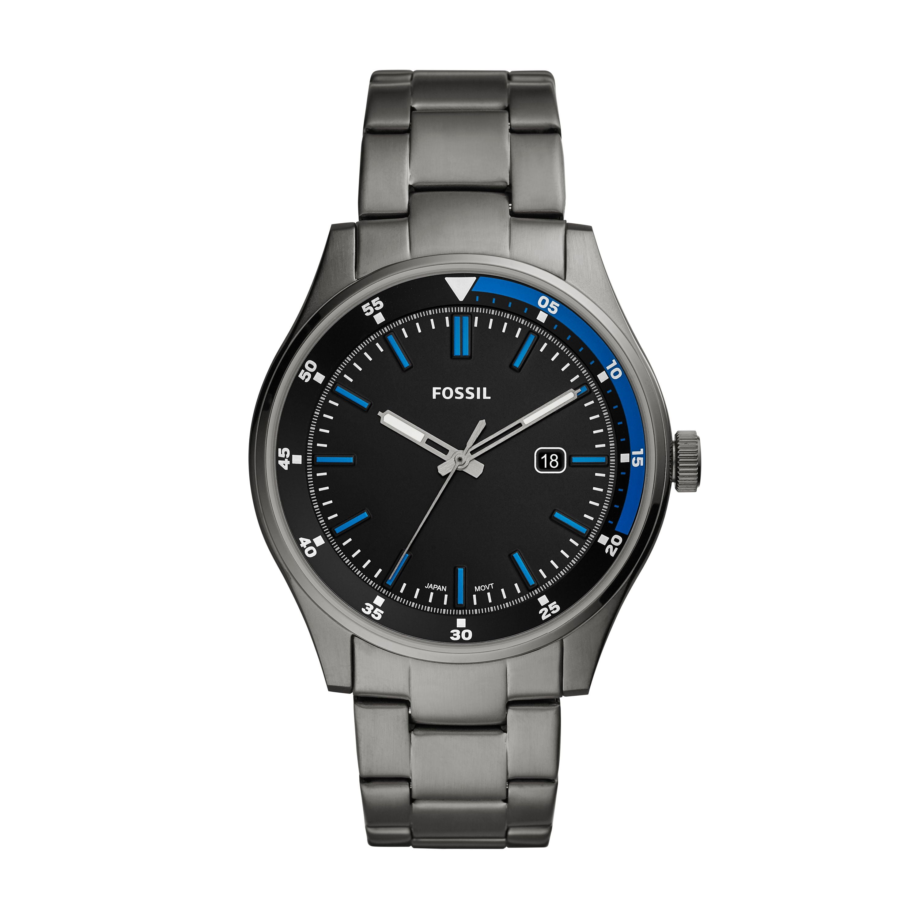 Fossil Men s Belmar Three Hand Date Smoke Tone Stainless 41 OFF