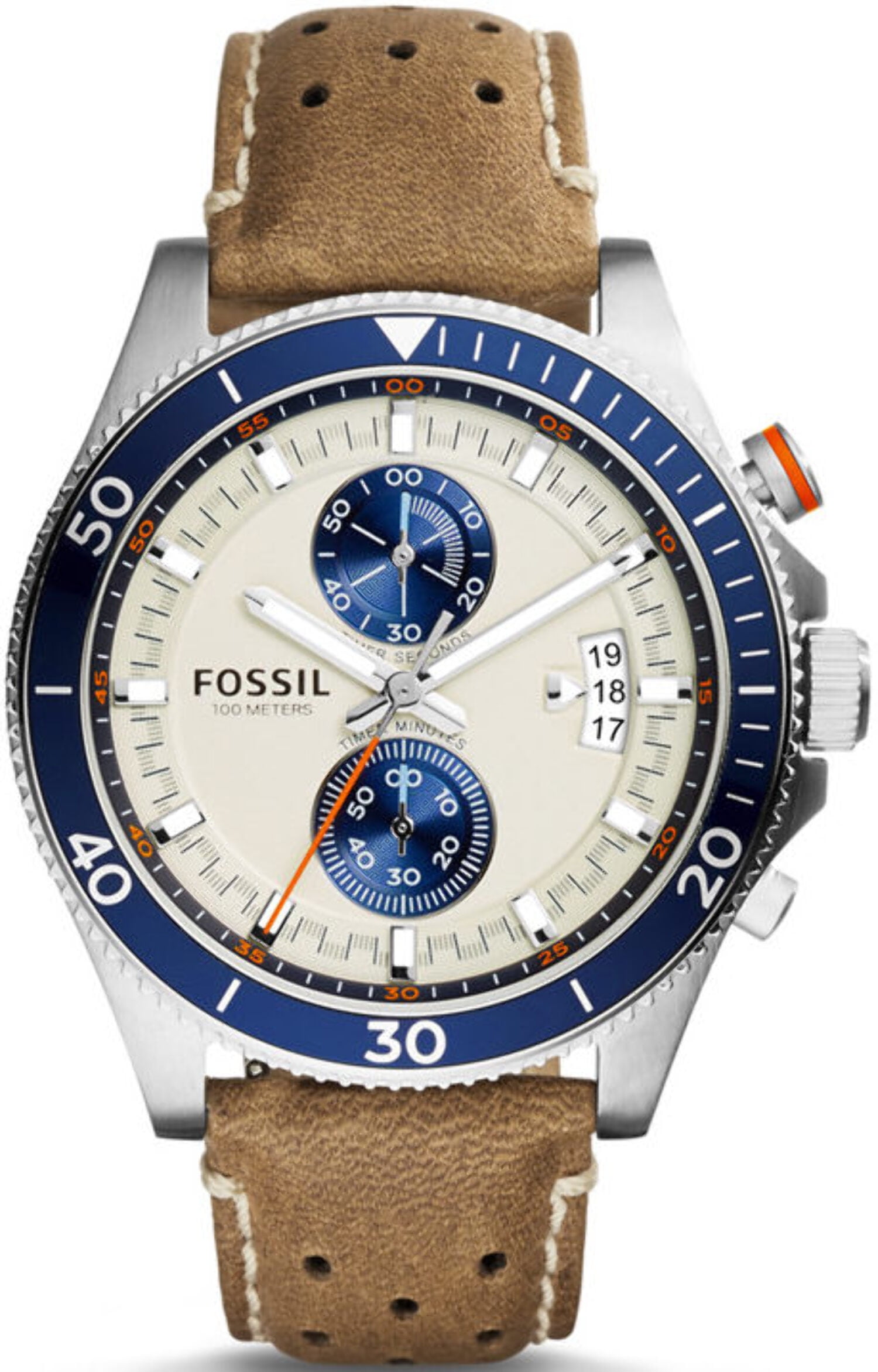 Fossil Men's CH2951 Wakefield Sport Cream Dial Tan Leather Strap