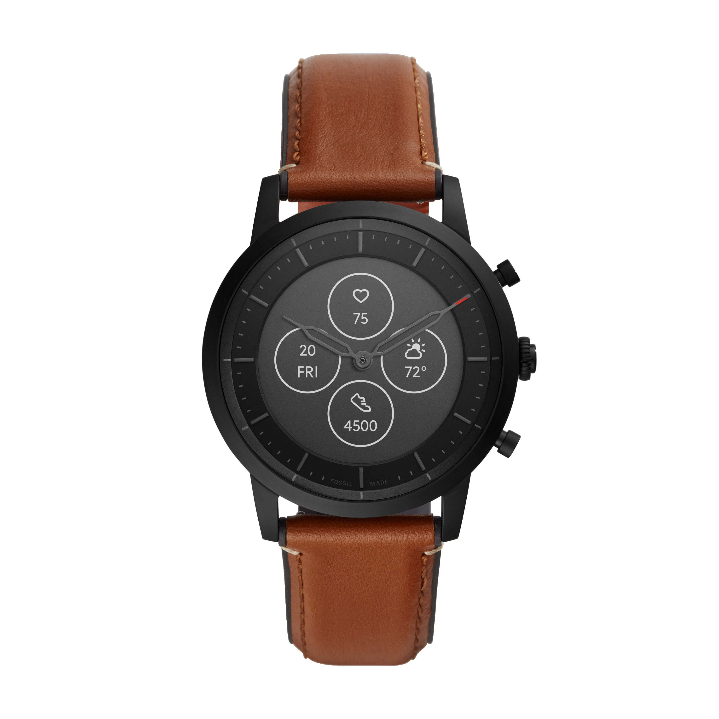Fossil Men s Hybrid Smartwatch HR with Black Tone Stainless Steel and Brown Leather Band in Tunisia at TND 1184 Rating 5