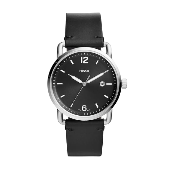 Fossil Men's Commuter Three-Hand Date Black Leather Watch (Style: FS5406)