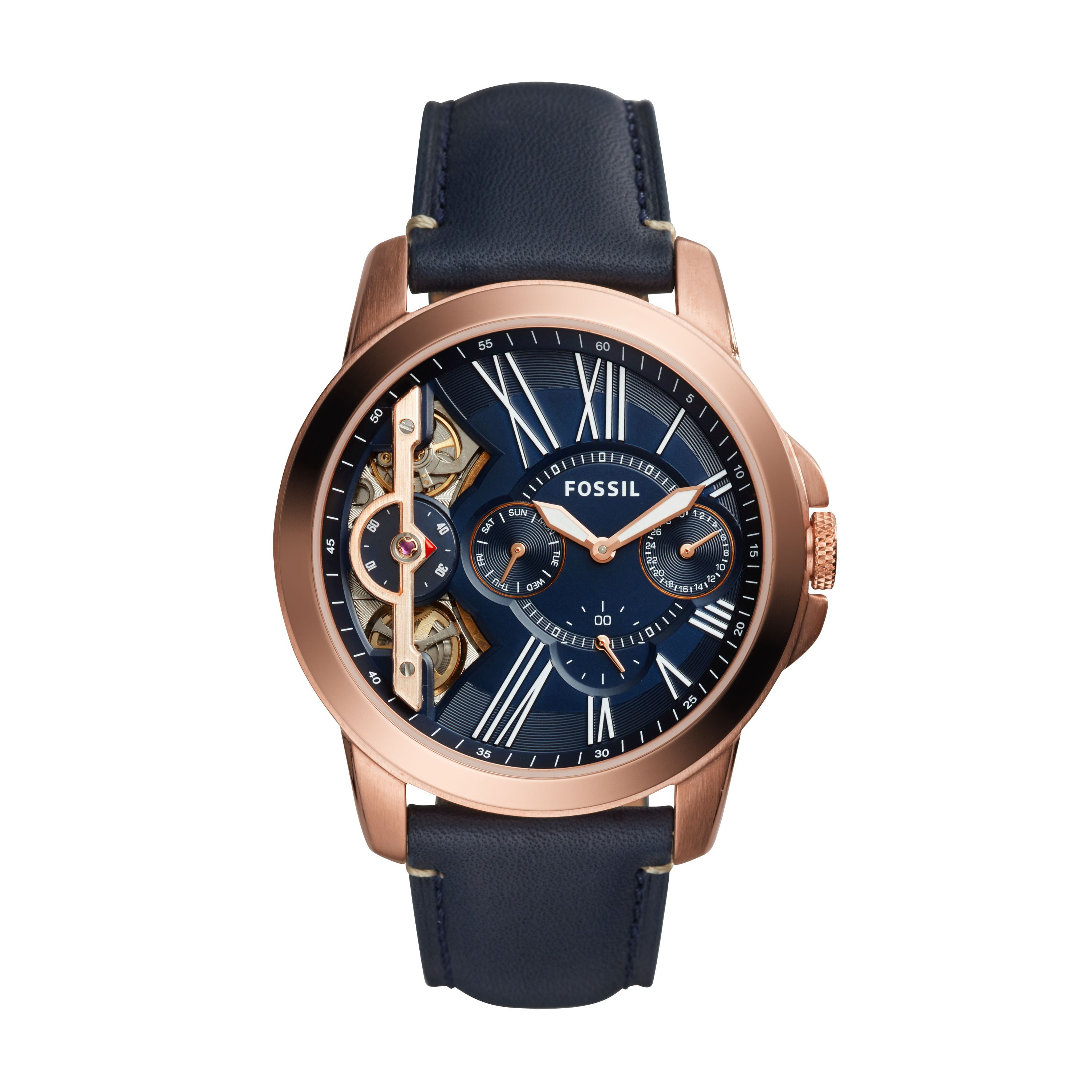 Fossil grant automatic blue 2025 leather watch