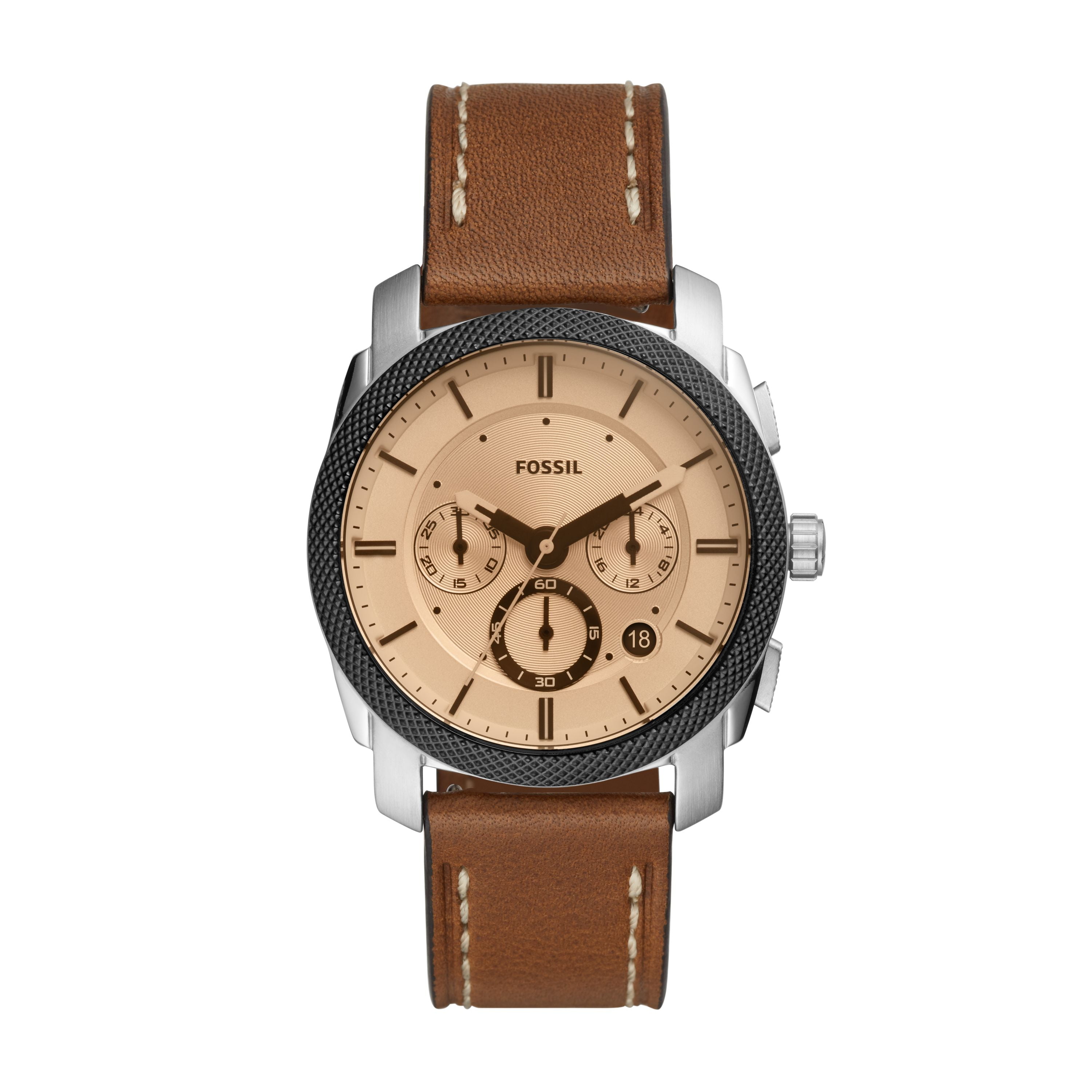 Fossil Men's Machine Stainless Steel Quartz Watch with Leather Strap, Brown Fossil Men\u0027s Machine Chronograph, Stainless Steel Watch, FS5620