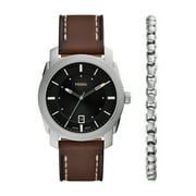 Fossil Mens Machine 42mm Three-Hand Date, Stainless Steel Watch and Bracelet Set