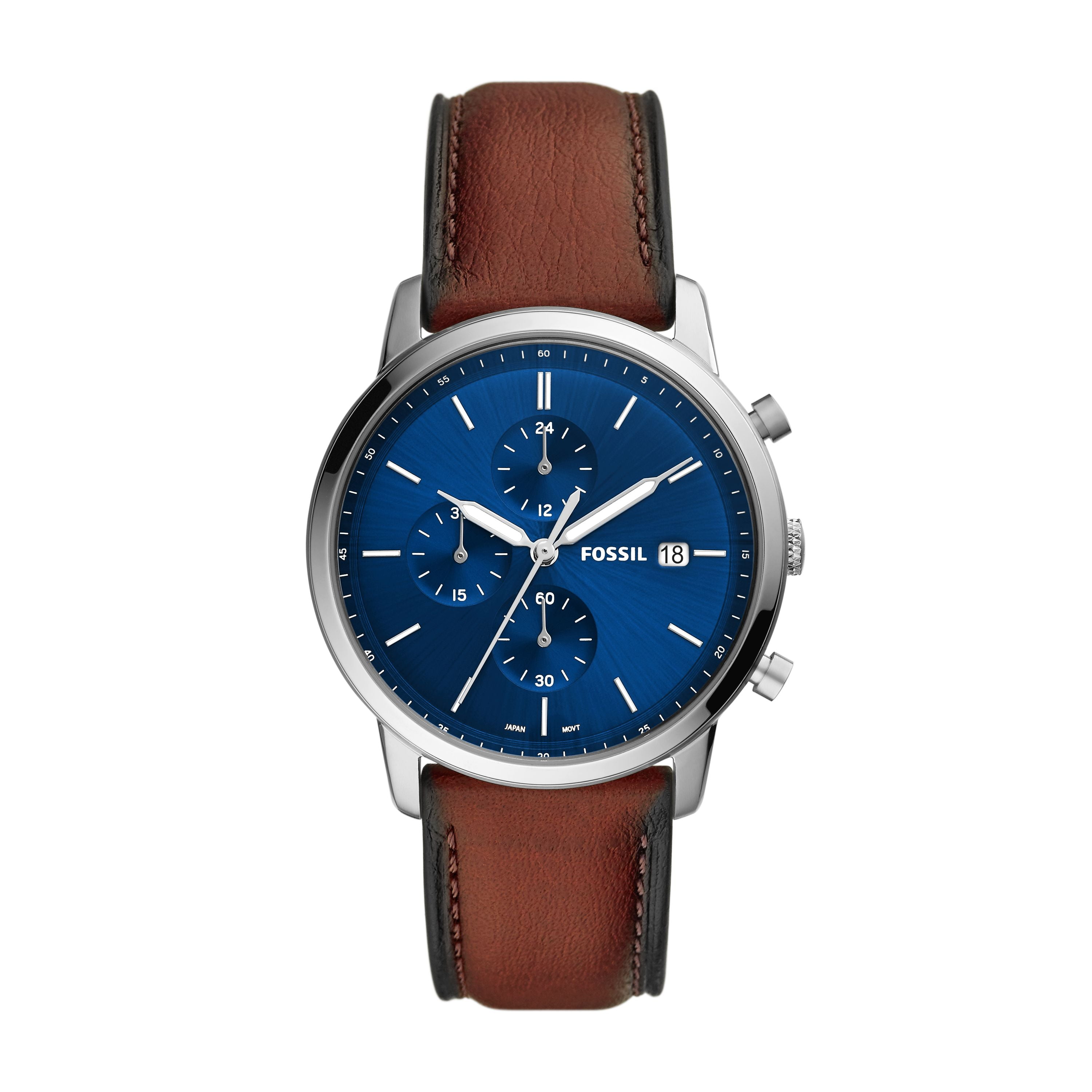 Fossil Men s Minimalist Chronograph Luggage Eco Leather Watch