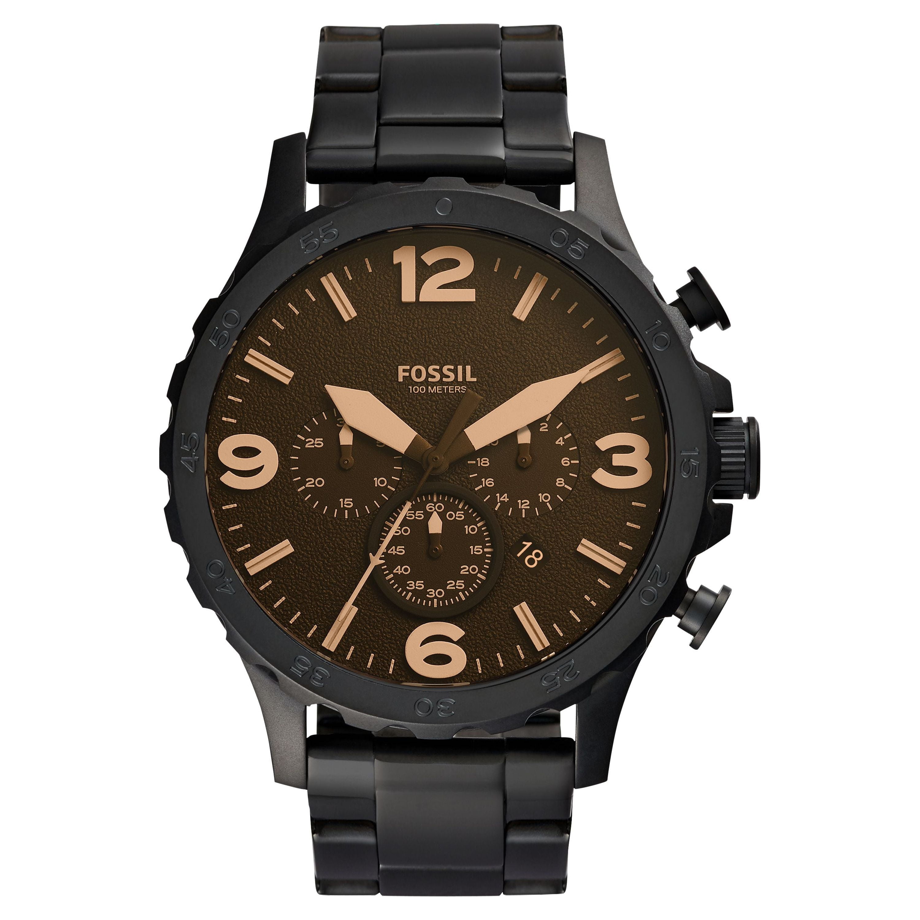 Fossil Men's JR1356 'Nate' Chronograph Black Stainless Steel Watch Fossil Men's JR1356 'Nate' Chronograph Black Stainless Steel Watch