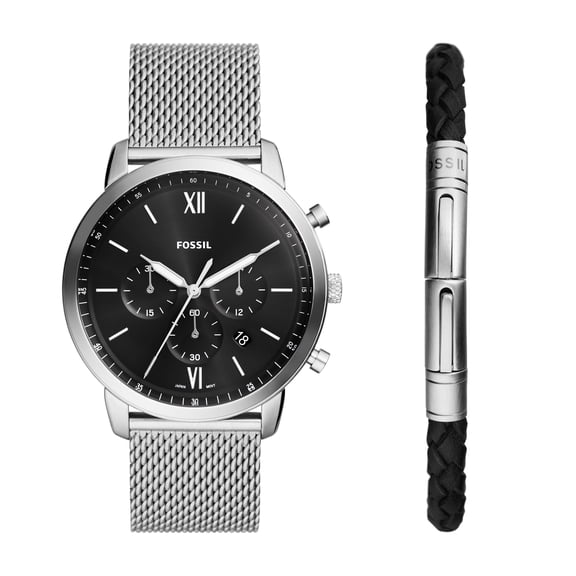 Fossil Men's Neutra Chronograph, Stainless Steel Watch and Bracelet Box Set