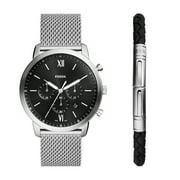 Fossil Mens Neutra 44mm Chronograph, Stainless Steel Watch and Bracelet Box Set