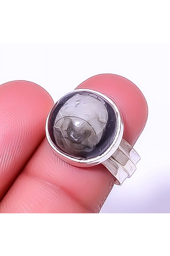 Fossil Orthoceras - Morocco 925 Sterling Silver Jewelry Ring s.7.5 T977, Christmas Gift, Gemstone Silver Jewelry, Orthoceras Ring, New Year Sale