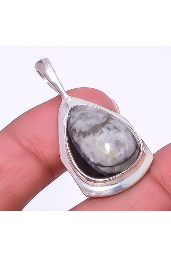 Fossil Orthoceras - Morocco 925 Sterling Silver Pendant 1.56" T36, Christmas Gift, Gemstone Silver Jewelry, Orthoceras Pendant, New Year Sale
