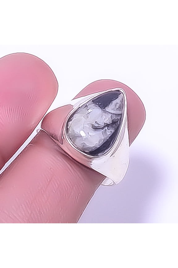 Fossil Orthoceras - Morocco 925 Sterling Silver Solitaire Ring s.9 R-33 A370, Christmas Gift, Gemstone Silver Jewelry, Orthoceras Ring, New Year Sale