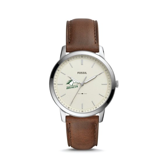 Fossil Silver SUNY Delhi Broncos The Minimalist Brown Leather Watch