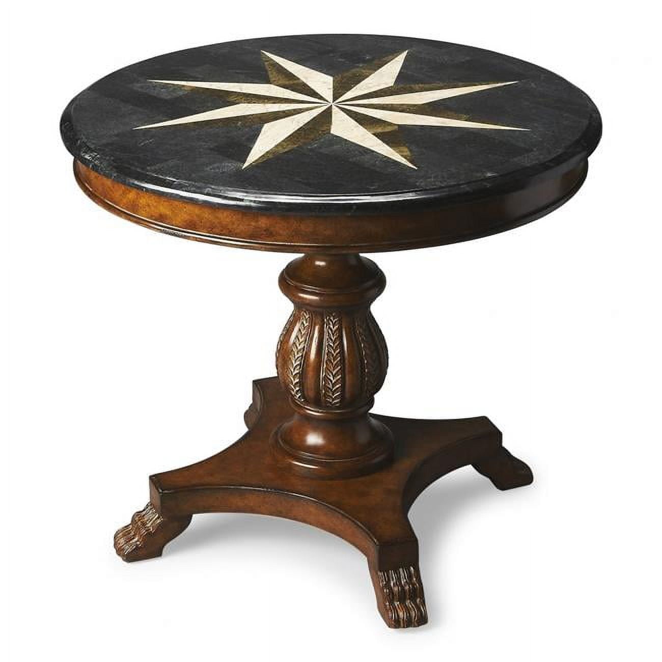 Elegant Andorra Round Fossil Stone and Wood 36" Foyer Table