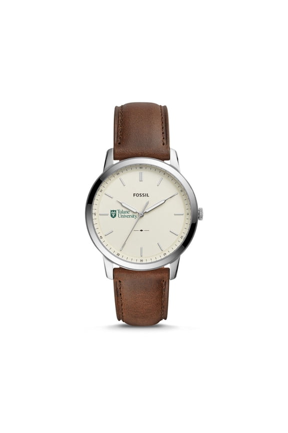 Tulane Green Wave The Minimalist Brown Leather Watch