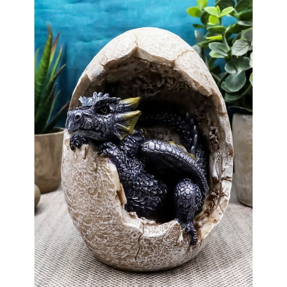 Fossil Twilight Onyx Dragon Hatchling Breaking Out Of Egg Shell Figurine