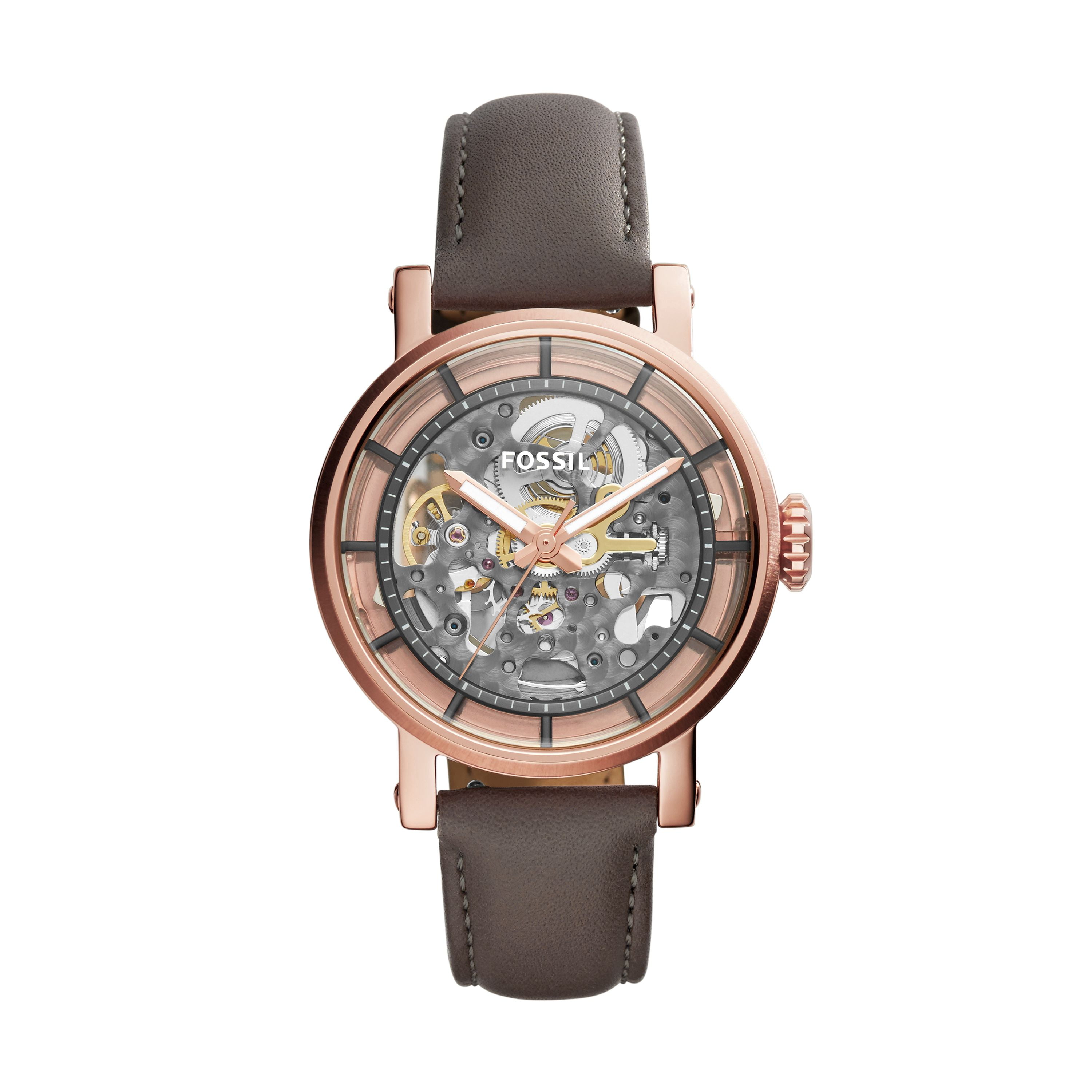 Fossil Skeleton Automatic (never needs a Battery just movement) Women’s Watch Fossil Women Dress Skeleton Dial Brown Leather Mechanical  main image 4