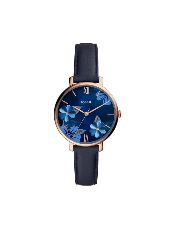 Women's Jacqueline Floral Dial Navy Leather Watch (ES4673)