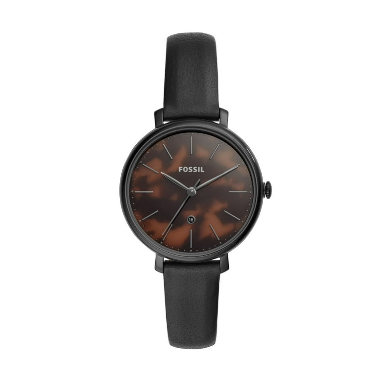 Fossil Women s Jacqueline Tortoise Dial Black Leather Watch ES4632 Walmart