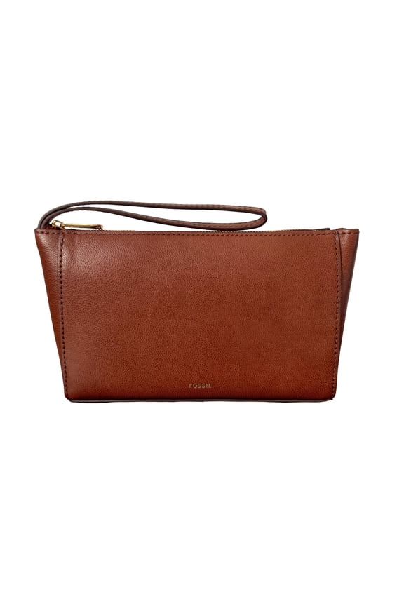Women's Jori Small Leather Wristlet Pouch Wallet (Brown)